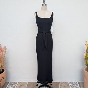 NWT Reformation Hosby Black Ribbed Knit Maxi Dress with Tie Front Size Small